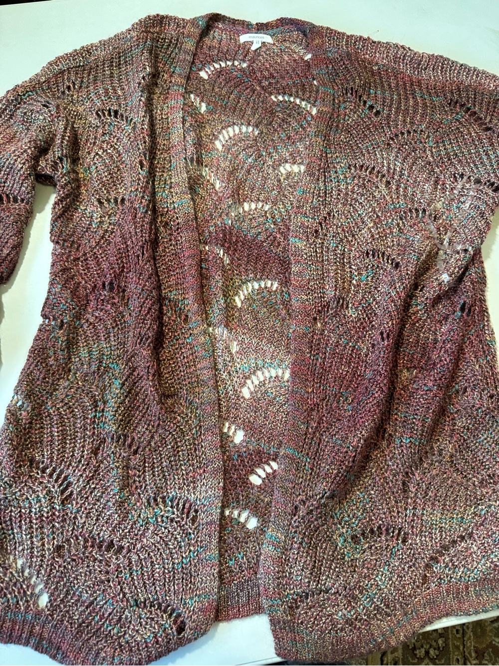 Maurices Open-Front Multi-Tone Knit Cardigan in Rose Blend